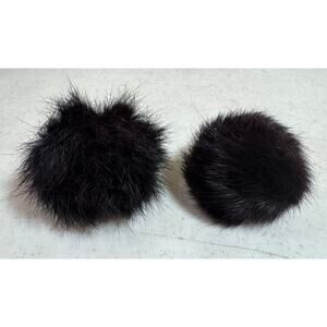 Vintage Mink Fur Black Puff Clip-On Earrings Made In USA